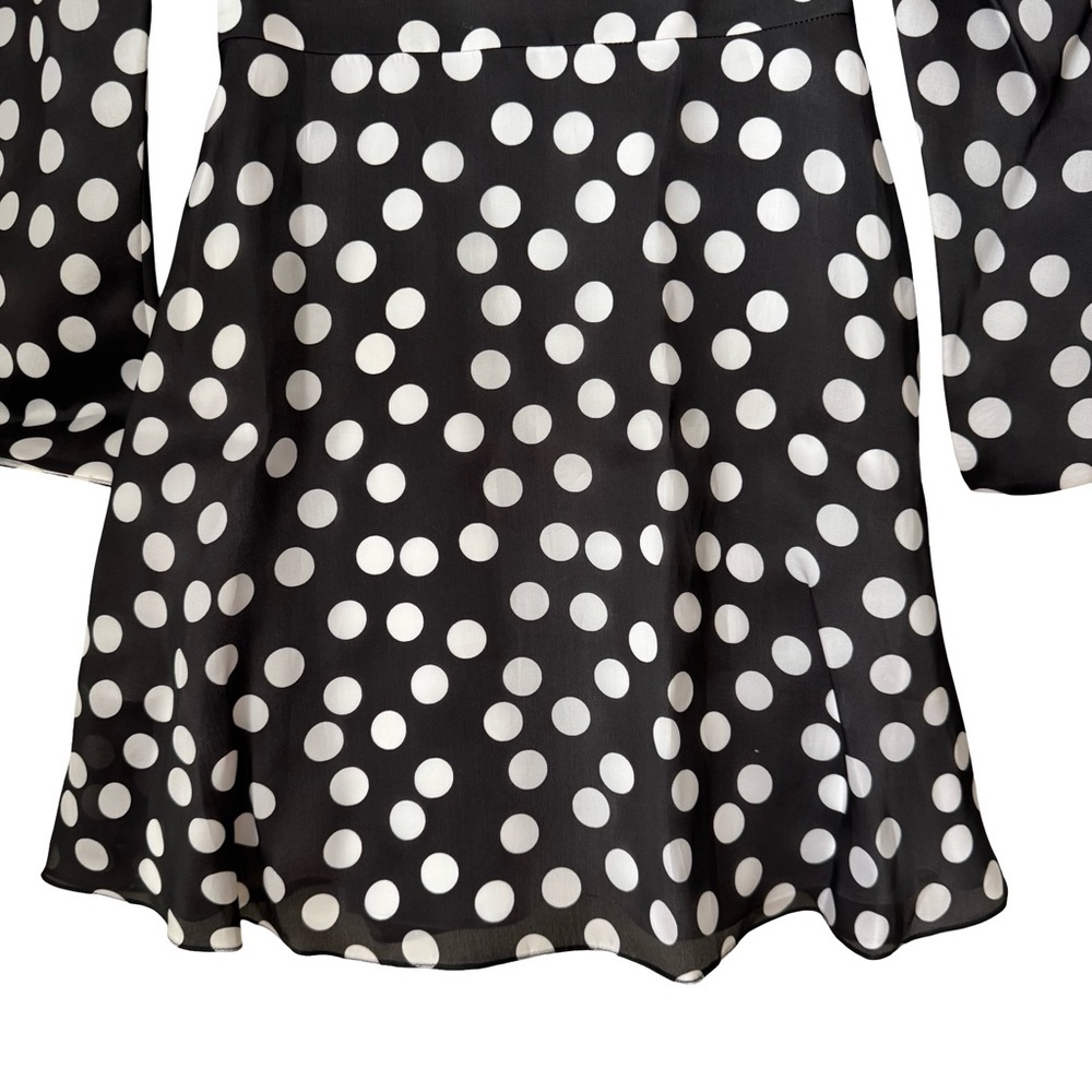 NWT CAROLINA HERRERA Polka Dot Silk Organza Puff Sleeve Dress Black White Size 8 - Picture 8 of 16